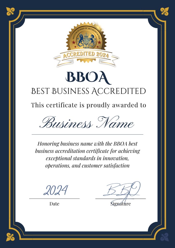 BBOA Business Accreditation Certificate.